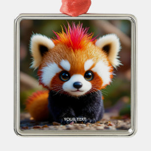 Ornement Carré Argenté Imaginaire mignon Panda Red Hai