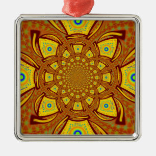 Ornement Carré Argenté Impression d'art Kaleidoscope d'or