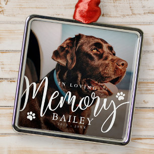 Ornement Carré Argenté In Love Mémoire Pet Paw Memorial Photo moderne