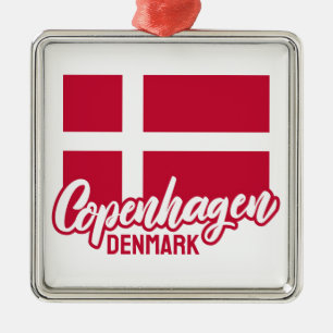 Ornement Carré Argenté Indicateur Danemark du texte personnalisé