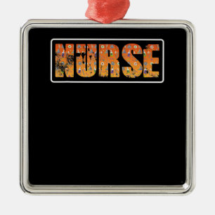 Ornement Carré Argenté Infirmière Cadeau Halloween avec Citrouille Spider