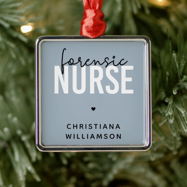 Ornement Carré Argenté Infirmière médico-légale | Cadeaux de soins infirm (Arbre)
