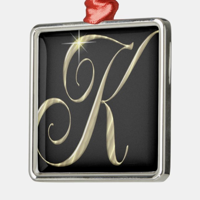 Ornement Carré Argenté Initiales du monogramme K d'or (Gauche)