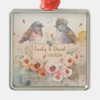 Inséparables aquarelle avec roses pour mariage