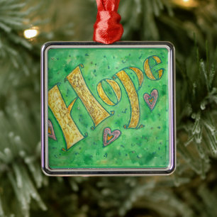 Ornement Carré Argenté Inspirational Hope Word Art Cadeaux personnalisés