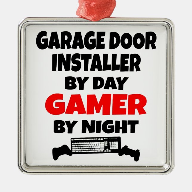 Ornement Carré Argenté Installateur de porte Garage Gamer (Devant)