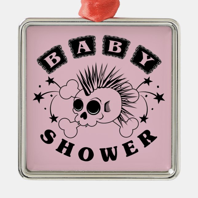 Ornement Carré Argenté Invitation de douche pour fille bébé (Devant)
