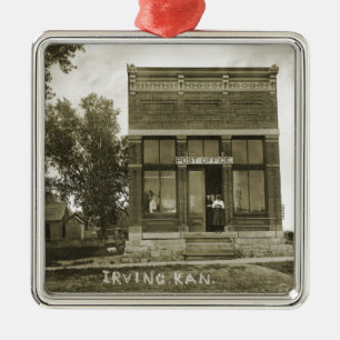 ORNEMENT CARRÉ ARGENTÉ IRVING KANSAS POST OFFICE PHOTO MARSHALL COUNT KS