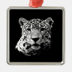 Ornement Carré Argenté Jaguar noir et blanc