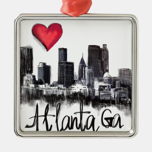 Ornement Carré Argenté J'aime Atlanta (Devant)