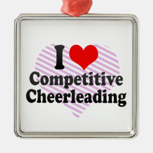 Ornement Carré Argenté J'aime Cheerleading concurrentiel