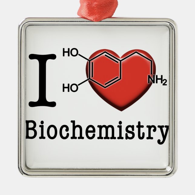 Ornement Carré Argenté J'aime la biochimie (Devant)
