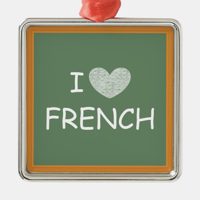 Ornement Carré Argenté J'aime le français (Devant)