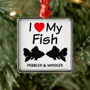 Ornement Carré Argenté J'Aime Ma Silhouette De Deux Poissons