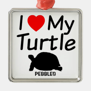 Ornement Carré Argenté J'Aime Ma Tortue