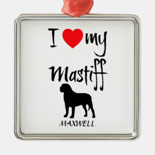 Ornement Carré Argenté J'Aime Mon Chien Mastiff