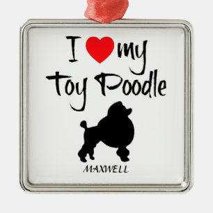 Ornement Carré Argenté J'Aime Mon Jouet Poodle Chien