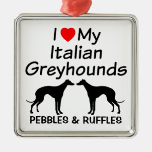 Ornement Carré Argenté J'Aime Mon Ornament Italien Greyhound Dogs