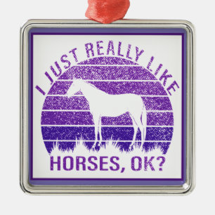 Ornement Carré Argenté J'aime vraiment les chevaux en violet