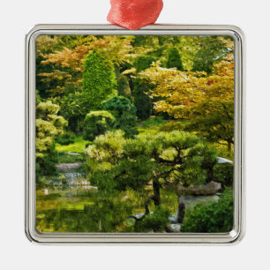 Ornement Carré Argenté Jardin Japonais - Esthétique Traditionnelle