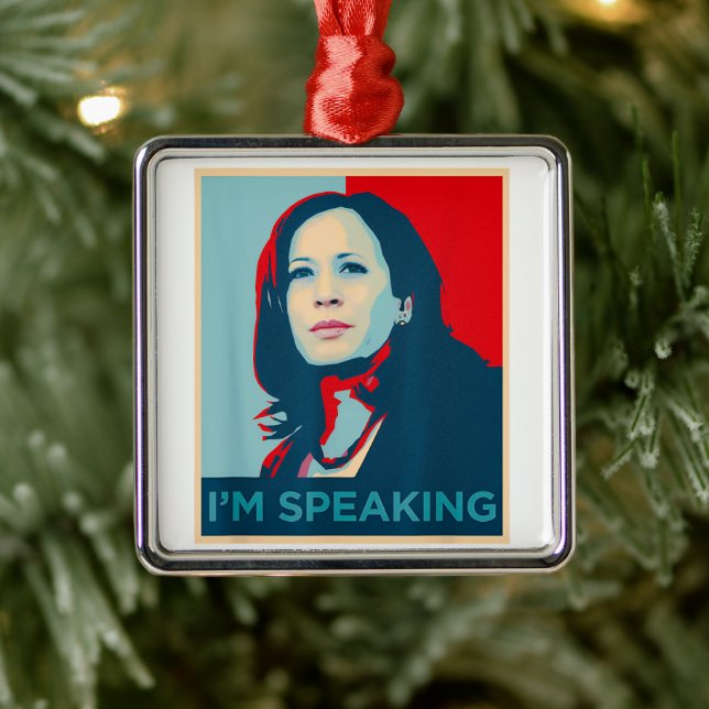 Ornement Carré Argenté Je parle Kamala Harris (Arbre)