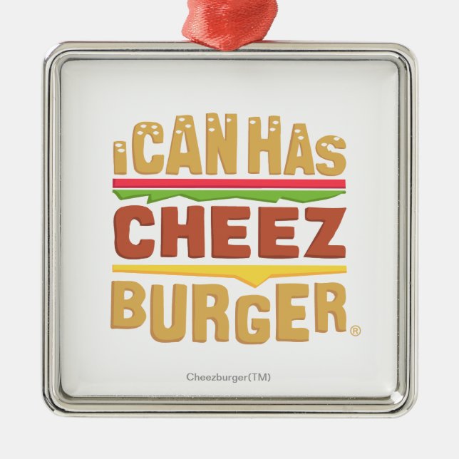 Ornement Carré Argenté Je peux a Cheezburger (Devant)