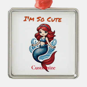 Ornement Carré Argenté Je suis tellement mignonne Mermaid Thunder_Cove