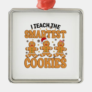 Ornement Carré Argenté J'Enseigne Les Cookies Les Plus Intelligents