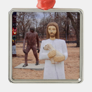Ornement Carré Argenté Jésus et Bigfoot
