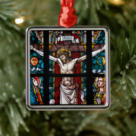 Ornement Carré Argenté Jésus sur la croix, crucifixion