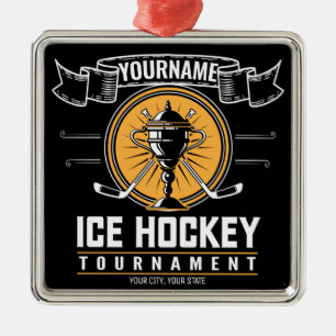 Ornement Carré Argenté Jeux de hockey sur gazon