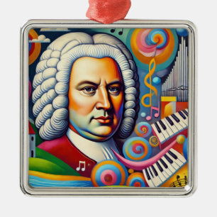 Ornement Carré Argenté Johann Sebastian Bach Portrait