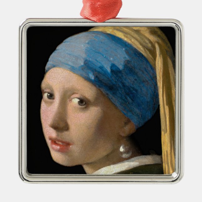 Ornement Carré Argenté Johannes Vermeer - Fille avec une oreille perle (Devant)