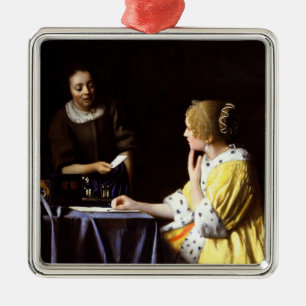 Ornement Carré Argenté Johannes Vermeer - Maîtresse et domestique