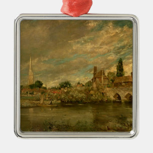 Ornement Carré Argenté John Constable   le pont de Harnham et de Salisbu