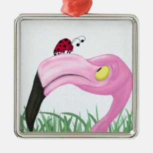 Ornement Carré Argenté Joli Flamant rose rose