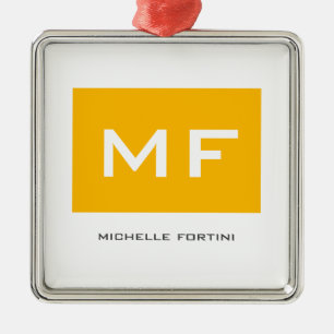 Ornement Carré Argenté Joli Monogramme Jaune Blanc Votre Nom