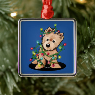 Ornement Carré Argenté Joli Noël Norwich Terrier