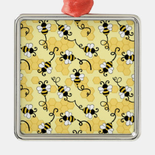 Ornement Carré Argenté Joli petit motif abeilles