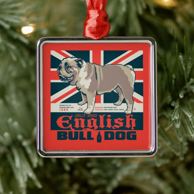 Ornement Carré Argenté Jolly Good English Bulldog (Arbre)