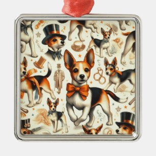 Ornement Carré Argenté Jouet vintage Fox Terrier sans fil