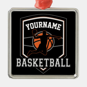 Ornement Carré Argenté Joueur de basket-ball personnalisé NOM Équipe de b