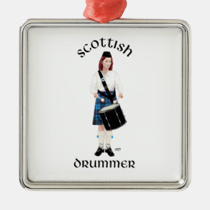 Ornement Carré Argenté Joueur de tambour écossais - Kilt bleu