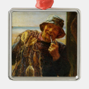 Ornement Carré Argenté Jovial Fisherman (par Frederick Morgan)