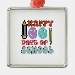 Ornement Carré Argenté Joyeux 100 Jours D'École