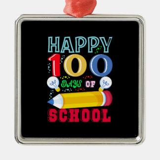 Ornement Carré Argenté Joyeux 100 Jours D'École