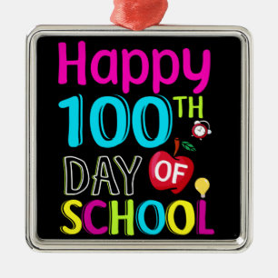 Ornement Carré Argenté Joyeux 100ème jour d'école