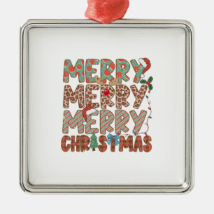 Ornement Carré Argenté Joyeux cadeau de Noël Joyeux Noël