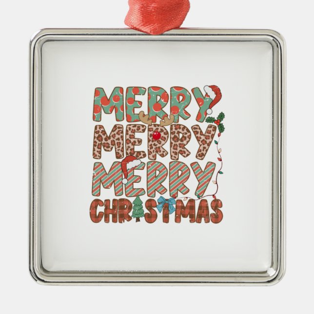 Ornement Carré Argenté Joyeux cadeau de Noël Joyeux Noël (Devant)