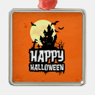 Ornement Carré Argenté Joyeux Halloween